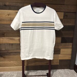 Denim and Flowers by Ricky Singh Tee Shirt With Navy/ Beige Stripes Size Large